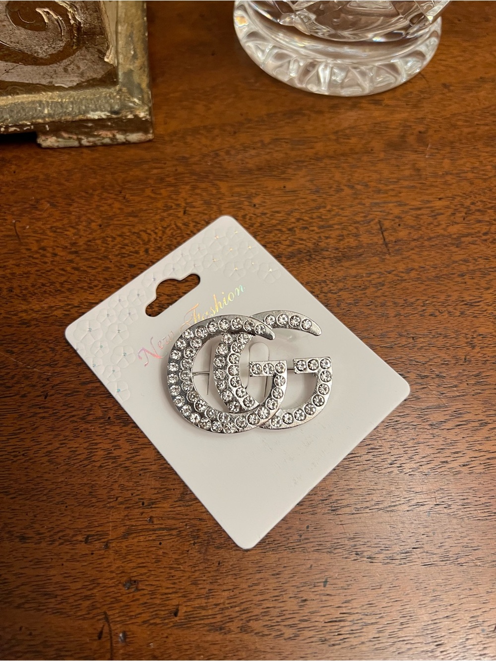 Fashion GG Silver Brooch - with Crystal Accents NWT - Picture 2 of 5